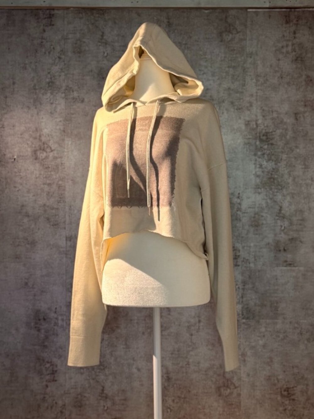 Buttery Soft Cropped Hoodie with Faded Virgin Mary and Barbed Wire Graphic